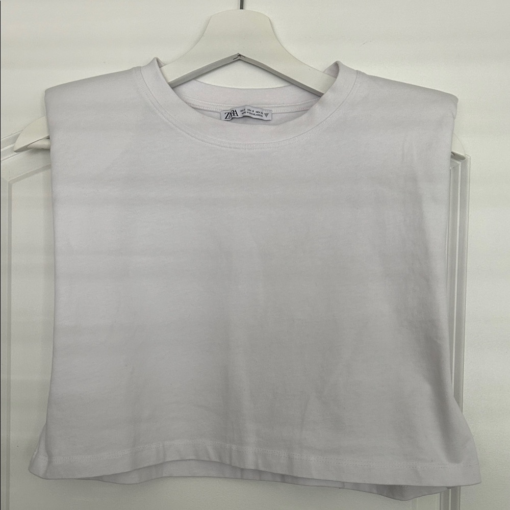 Zara White Crop Top with shoulder pads